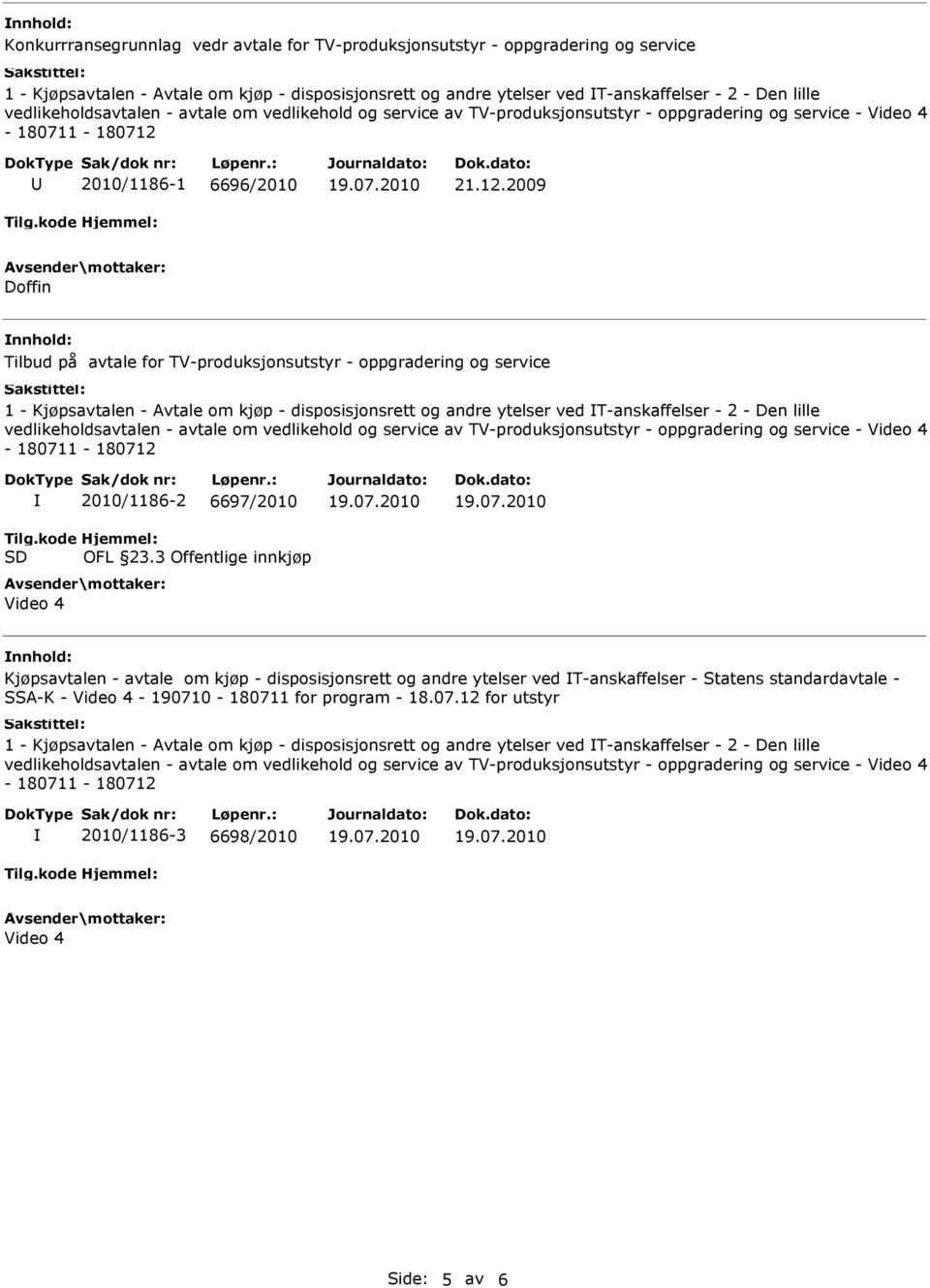 2009 Doffin Tilbud på avtale for TV-produksjonsutstyr - oppgradering og service 1 - Kjøpsavtalen - Avtale om kjøp - disposisjonsrett og andre ytelser ved T-anskaffelser - 2 - Den lille Tilg.