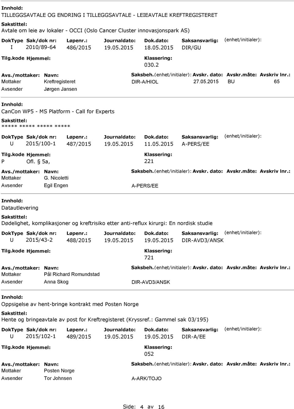 5a, 221 Avs./mottaker: Navn: Saksbeh. Avskr. dato: Avskr.måte: Avskriv lnr.: Mottaker G.