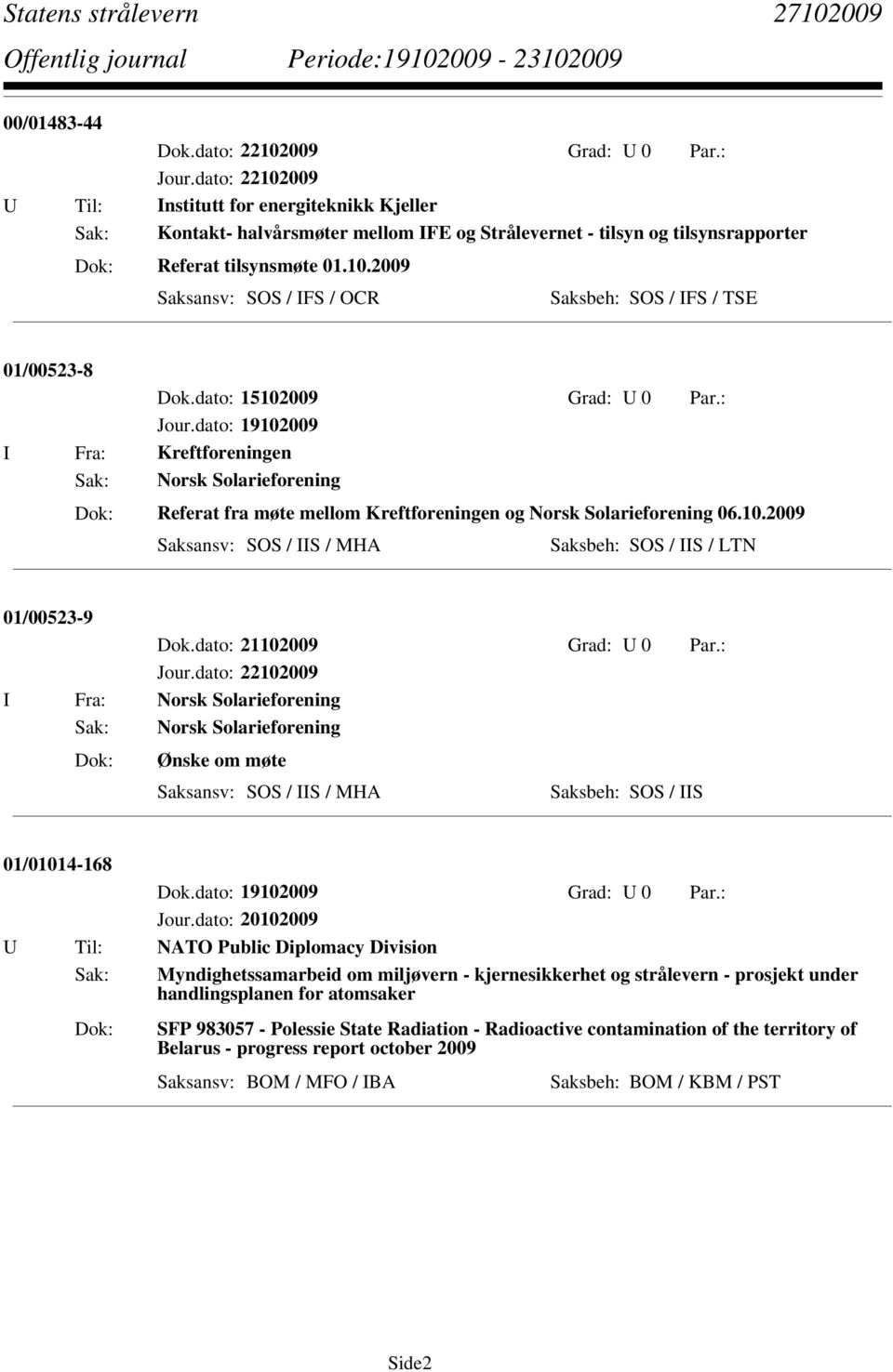 dato: 19102009 I Fra: Kreftforeningen Sak: Norsk Solarieforening Referat fra møte mellom Kreftforeningen og Norsk Solarieforening 06.10.2009 Saksbeh: SOS / IIS / LTN 01/00523-9 Dok.