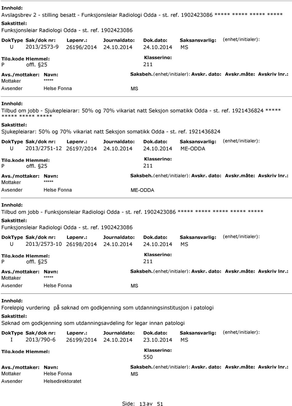 1921436824 2013/2751-12 26197/2014 ME-ODDA ME-ODDA Tilbud om jobb - Funksjonsleiar Radiologi Odda - st. ref.