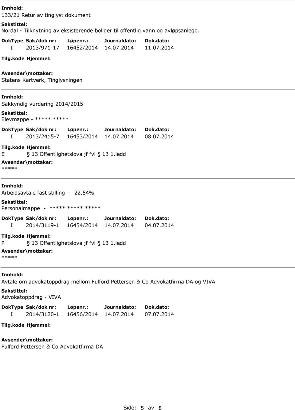 2014 E Arbeidsavtale fast stilling - 22,54% ersonalmappe - 2014/3119-1 16454/2014 04.07.