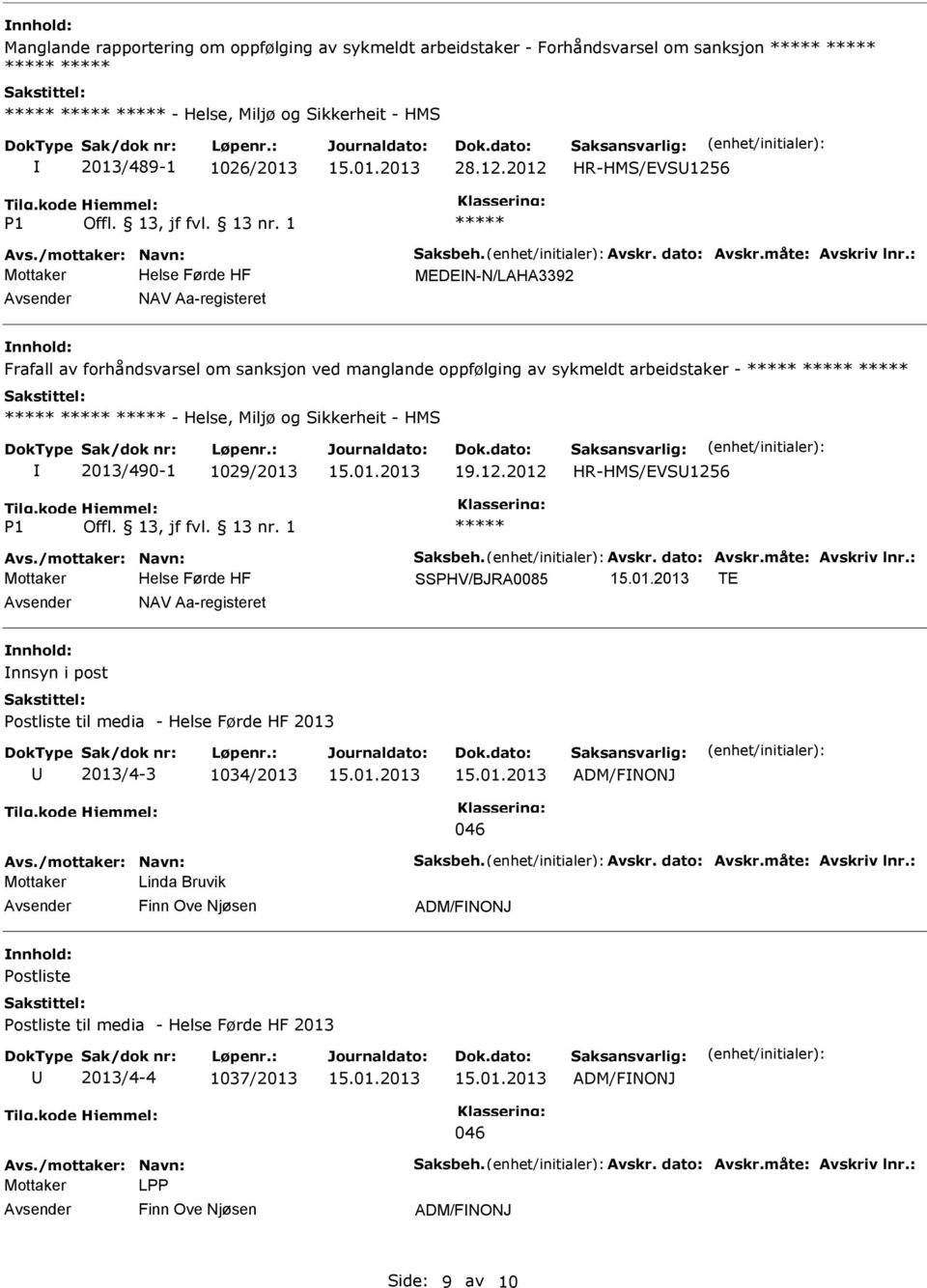 : MEDEN-N/LAHA3392 nnhold: Frafall av forhåndsvarsel om sanksjon ved manglande oppfølging av sykmeldt arbeidstaker - - Helse, Miljø og Sikkerheit - HMS 2013/490-1 1029/2013 19.12.