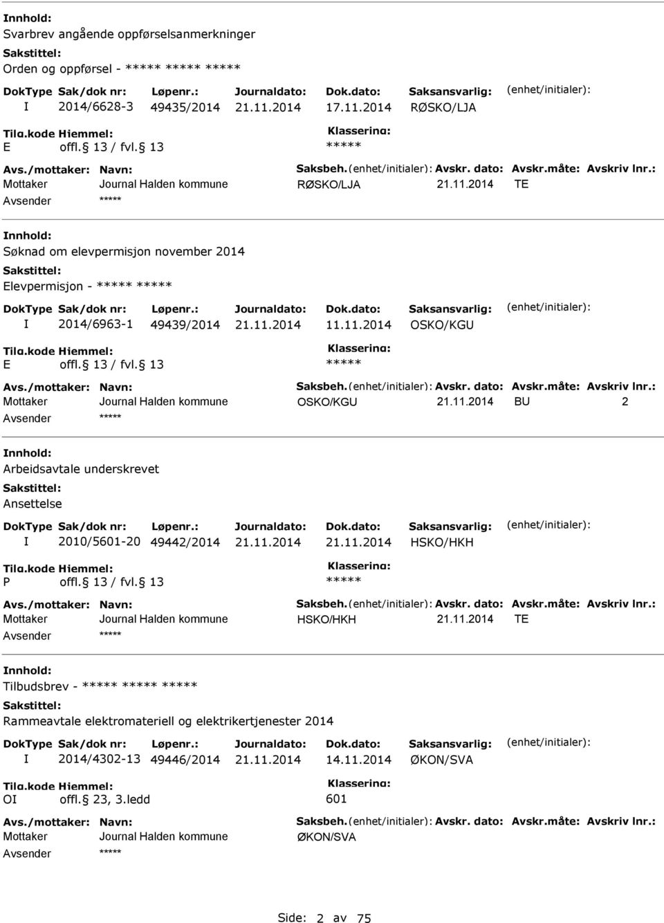 : OSKO/KGU BU 2 nnhold: Arbeidsavtale underskrevet Ansettelse 2010/5601-20 49442/2014 HSKO/HKH Avs./mottaker: Navn: Saksbeh. Avskr. dato: Avskr.måte: Avskriv lnr.