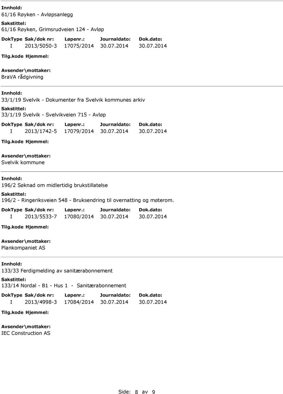 midlertidig brukstillatelse 196/2 - Ringeriksveien 548 - Bruksendring til overnatting og møterom.