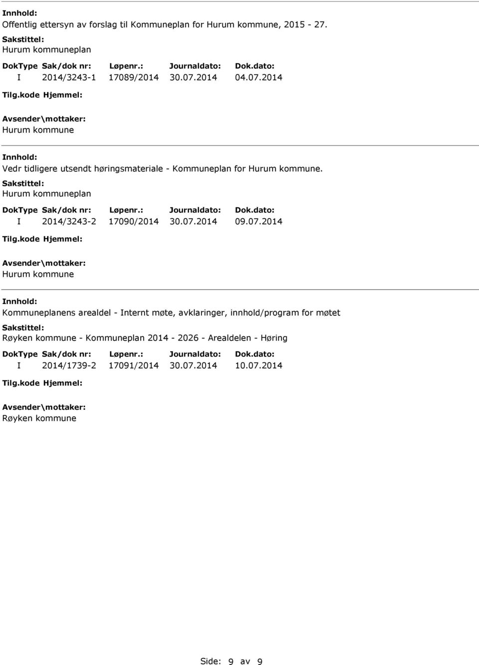 Hurum kommuneplan 2014/3243-2 17090/2014 09.07.