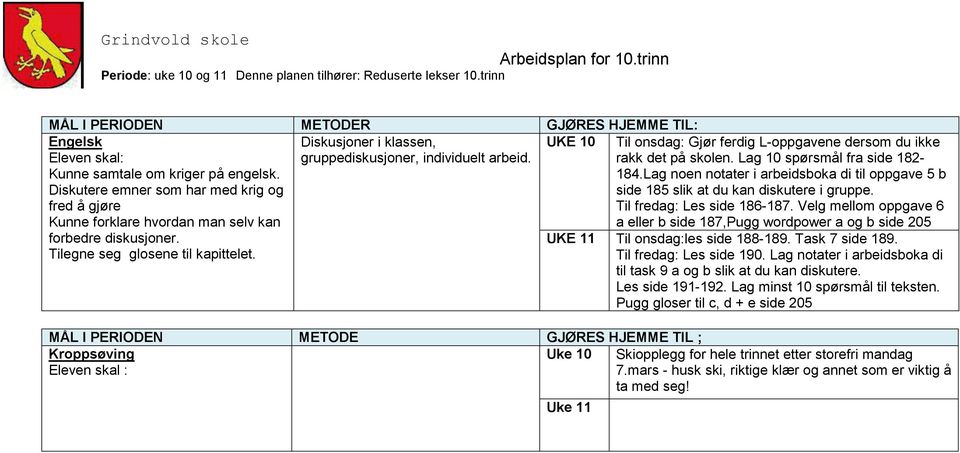 Til onsdag: Gjør ferdig L-oppgavene dersom du ikke rakk det på skolen. Lag 10 spørsmål fra side 182-184.Lag noen notater i arbeidsboka di til oppgave 5 b side 185 slik at du kan diskutere i gruppe.