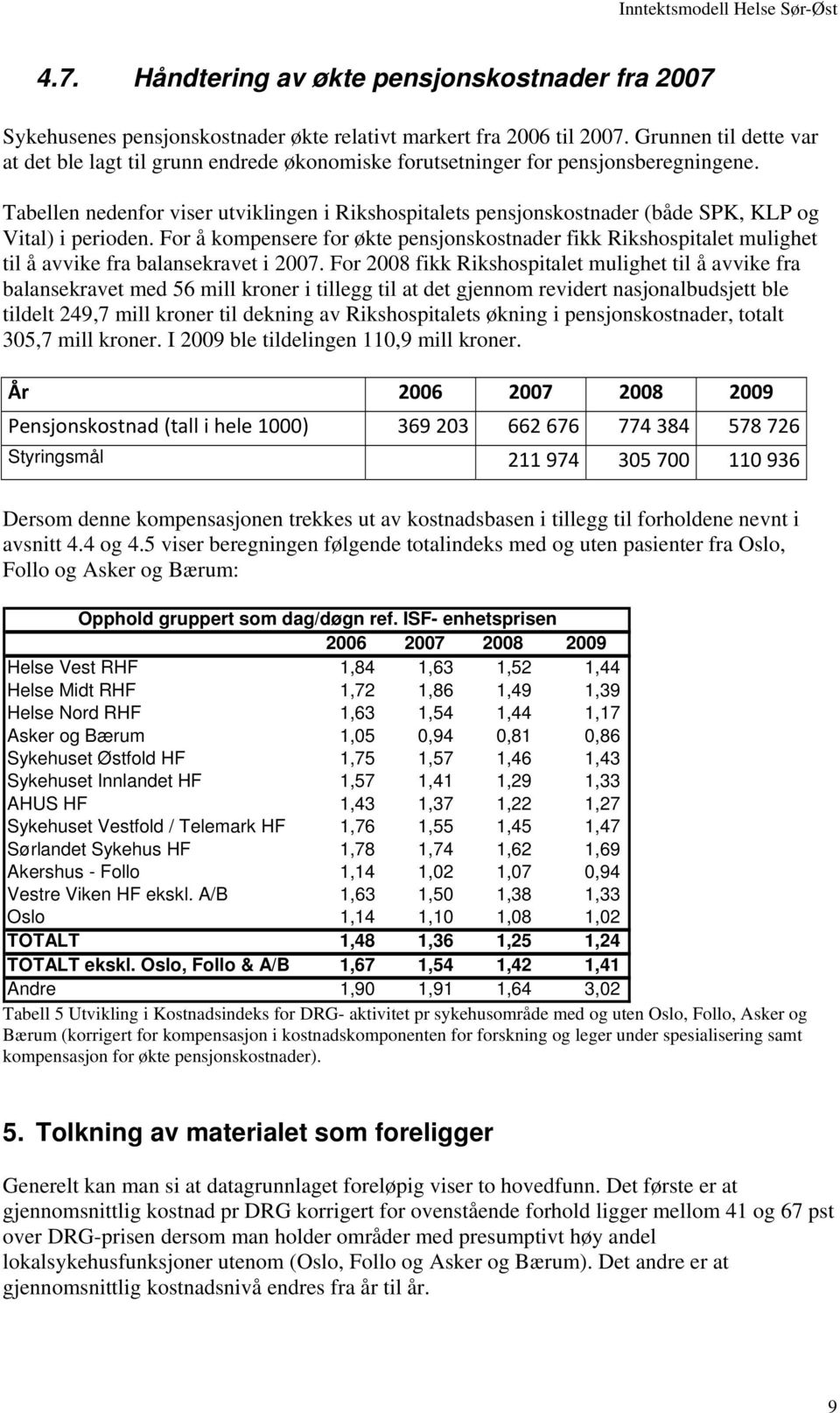 Tabellen nedenfor viser utviklingen i Rikshospitalets pensjonskostnader (både SPK, KLP og Vital) i perioden.
