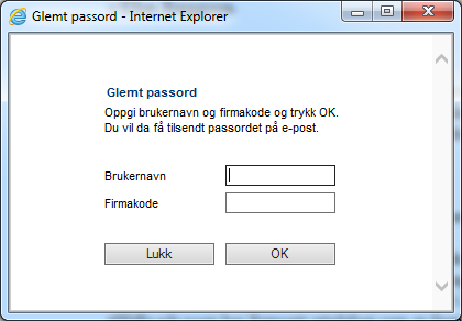 Første gongs pålogging og glemt eller endre passord Pålogging og forklaring til hovudbilete GLEMT PASSORD Registrer inn: Brukernavn: Ansattnummer (lønnsnummer på lønnsslippa 5 siffer) Firmakode: