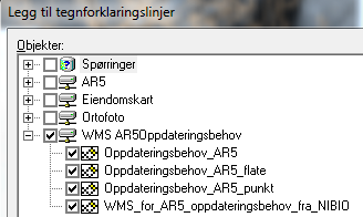 Oppgave 10 Ajourføre fra Ortofoto og ny WMS WMS viser mulig oppdateringsbehov Nb! Oppgaven krever at pc er tilkoblet internett. Finn wms en som viser oppdateringsbehov i AR5 på NIBIO.no.