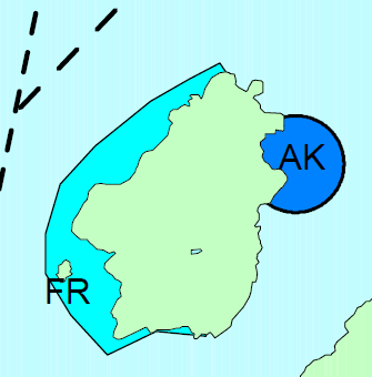 Plan- og bygningslova 19-2, gjeldande kommuneplan, arealdelen, vedteken 27.04.04. Plankartutsnitt gjeldande kommuneplan, arealdelen. AK - akvakultur, FR - friluftsliv.