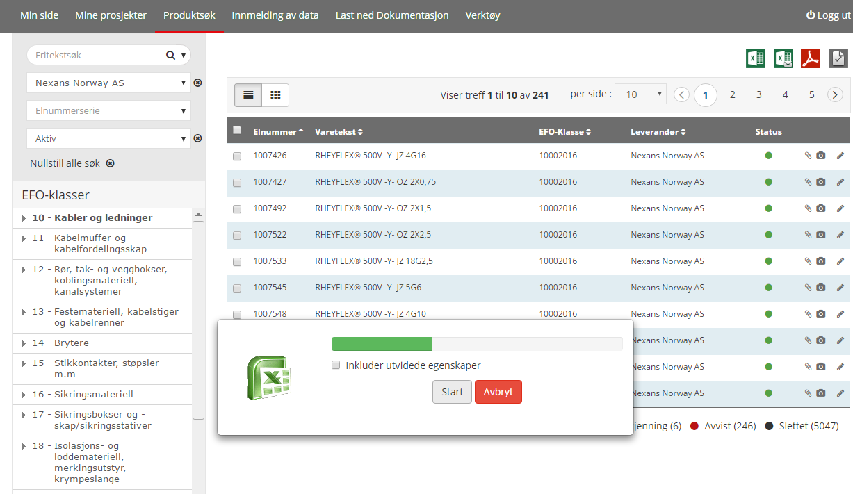 18 ELEKTROFORENINGEN 5 OPPDATERING AV EFOBASEN VIA EXCELARK Har du mange Elnummer som du skal gjøre endringer på (eller legge til nye), kan det være til hjelp å samle disse produktene i et Excelark
