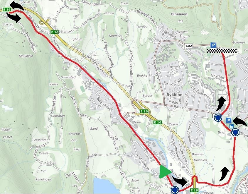 Løypekart og etappeinformasjon lørdag 17. sept. 1. etappe individuell tempo Vøyenenga Skui Vøyenenga Rykkinn Start: For klasse M/K10 og M/K11-12 er det start ved Bryn kirke på Rykkinn.