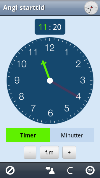 Tidsinntasting Skal man velge start- og sluttid ved å skrive tiden med tall, eller ved å flytte viserne på urskiven?