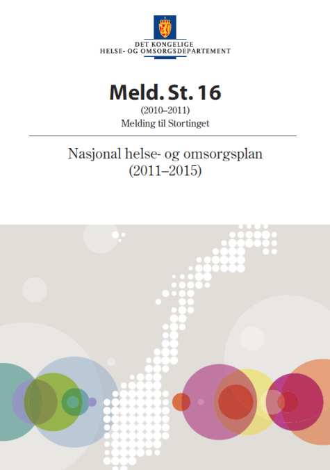 NASJONAL HELSE- OG OMSORGSPLAN OG NYE LOVER Stortingsmelding nr 16 (2010-2011): Planperiode 2011-2015 Konkretiserer Samhandlingsreformen ytterligere på flere områder Omfatter Omsorgsplan 2015