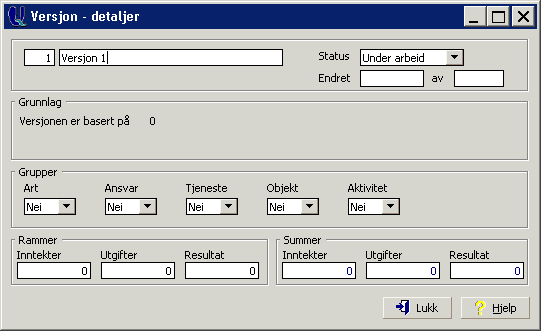 Hver versjon skal gis en status. Under arbeid er vanlig status for en versjon som er åpen for registrering.