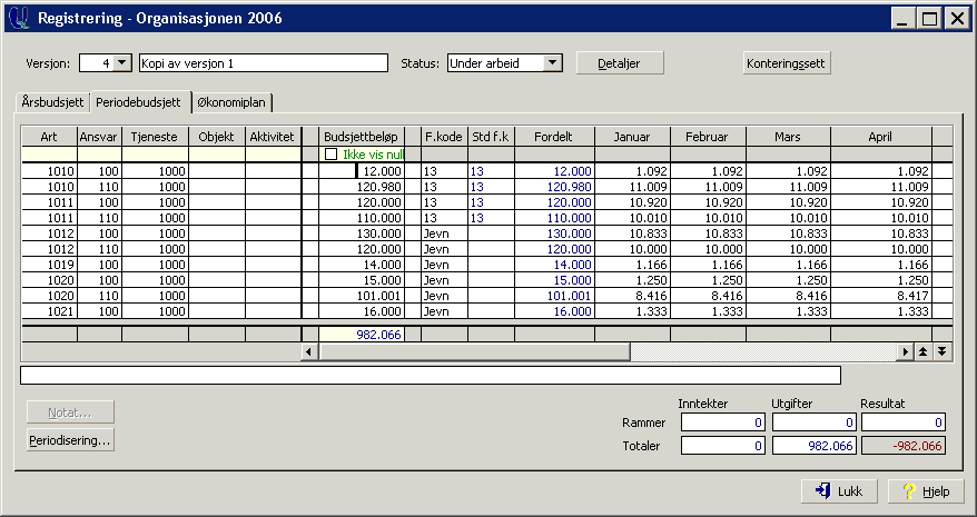 Velg om du vil periodisere et enkelte budsjettall eller et intervall.