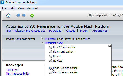 3 Under Local Content kan du velge de elementene du ønsker å laste ned/oppdatere: Side 20 Klasseoversikten får du fram ved å gå i hjelpen og først velge ActionScript 3.0 and Components.