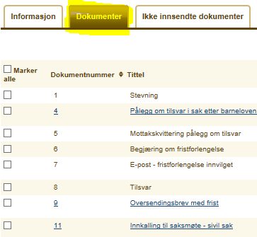 Verserende saker På forsiden og under [Oversikten] / [Saker] (se bilde til venstre) finnes alle saker du er registrert på (evt.