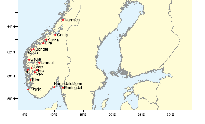 Overvåking av genetisk struktur i 21 utvalgte elver Utvalg basert på: Lokalisering i forhold til Nasjonale laksefjorder Geografisk spredning Tilgang på bakgrunnsdata på rømt fisk og bestander etc.