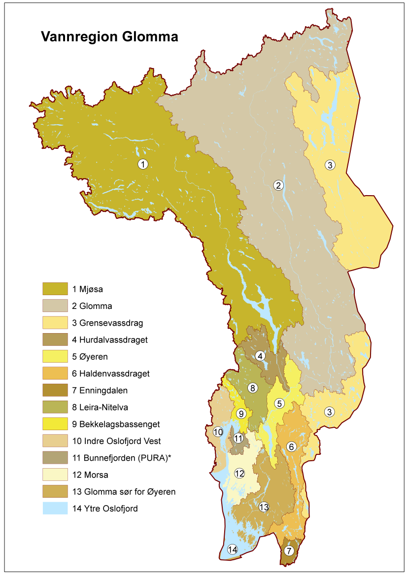 11. Vannområdene i Vannregion Glomma Vannregionen er inndelt i 13 vannområder og et prosjektområde for Ytre Oslofjord.