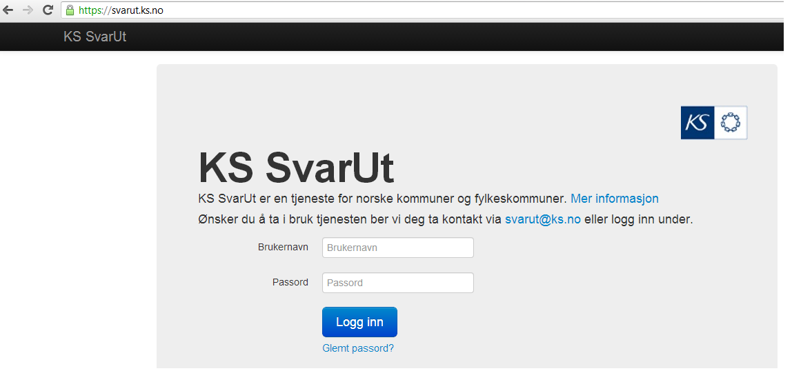 KS SvarUt Side 4 av 16 2. Konfigurer KS SvarUt-tjenesten For å konfigurere KS SvarUt-tjenesten må du først navigere deg fram til nettsiden til KS SvarUt, og deretter logge deg på tjenesten.