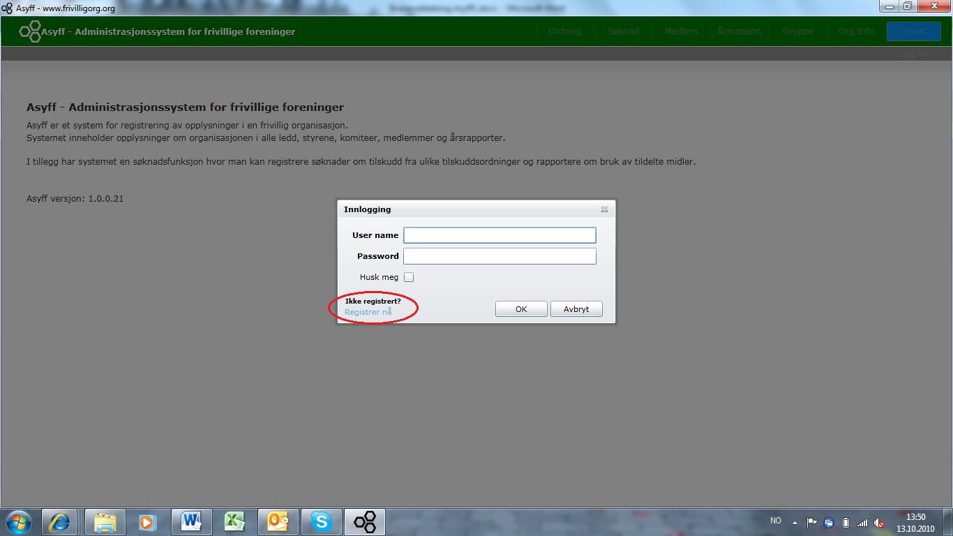 nisasjonen. Registrering av ny bruker Gå inn på www.frivilligorg.