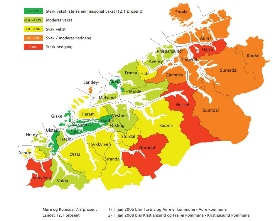 Demografi Folketalsveksten i Møre og Romsdal siste 10 åra,