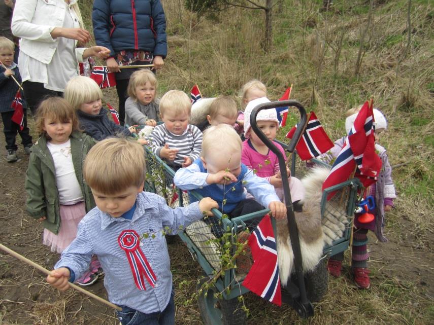 17. mai Mål: Barna skal bli kjent med nasjonaldagen. Aktiviteter: Male flagg, lage kunst med forskjellige maleteknikker, lage mai rose, øve på 17. mai rop og sanger. Mål: Alle barna skal smake.