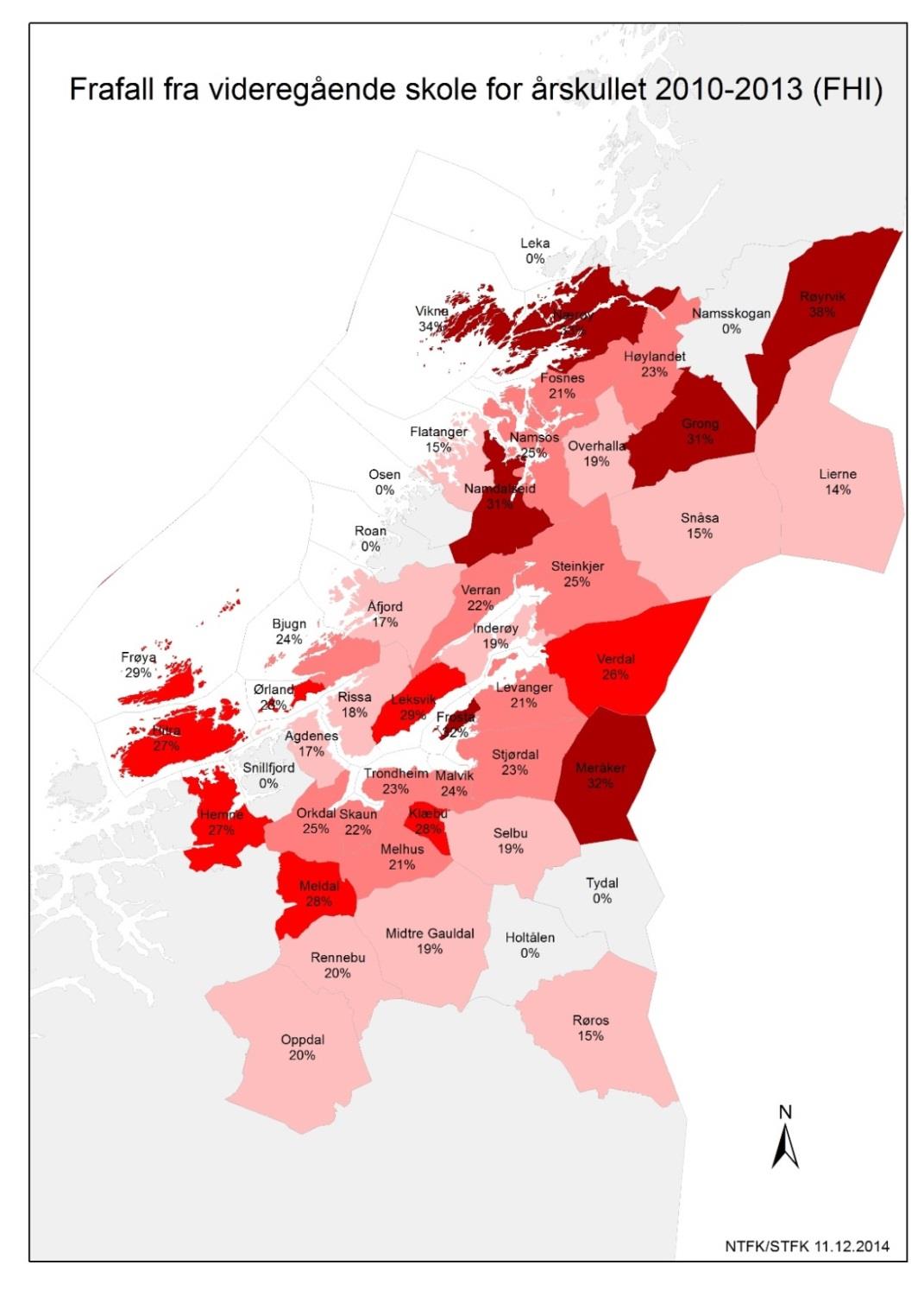 Frafall i videregående skole, fordelt på kommune For flere