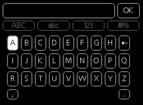 Bruk det virtuelle tastaturet Forskjellige tastaturer I visse menyer der det kan være nødvendig å legge inn tekst, finnes det et virtuelt tastatur.