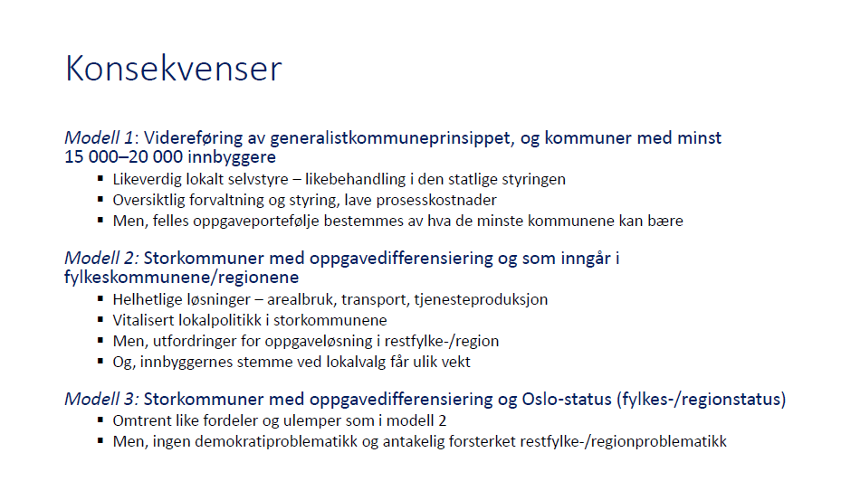 Ekspertutvalget og videre debatt Regjeringen: Nei til byfylkemodellen (modell 3).