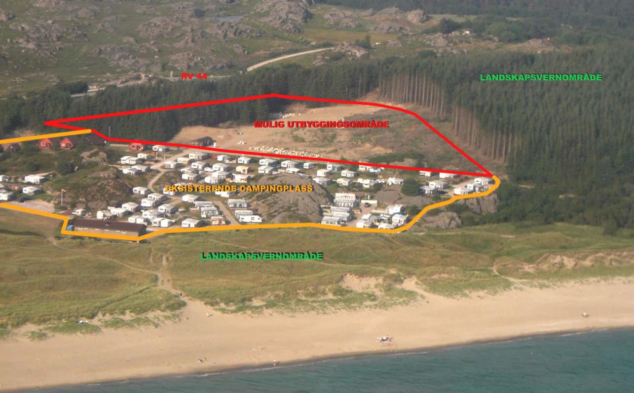 Figur 1: Gjeldende kommuneplan Figur 2: Høringsutkast ny kommuneplan Figur 3 Viser eksisterende campingplass, landskapsvernområdet i forhold til ønsket utvidelsesområde Planområdet er