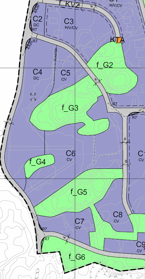 Formålsgrensene er nå justert i henhold til anbefalt støynivå. Felles grøntareal inntil fylkesvegen (f_g1) vil fungere som en grønn buffersone mellom trafikkareal og campingareal.