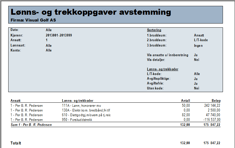 Når du skal fylle inn opplysninger i utskriftsparameteret anbefaler vi at du bruker kjørenummer som utvalg, og ikke dato.