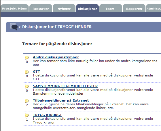 Diskusjoner Diskusjoner kan være et nyttig verktøy for å stille spørsmål til sekretariatet, eller å diskutere med kollegaer over hele landet. 1. Klikk på fanen Diskusjoner i menyen. 2.