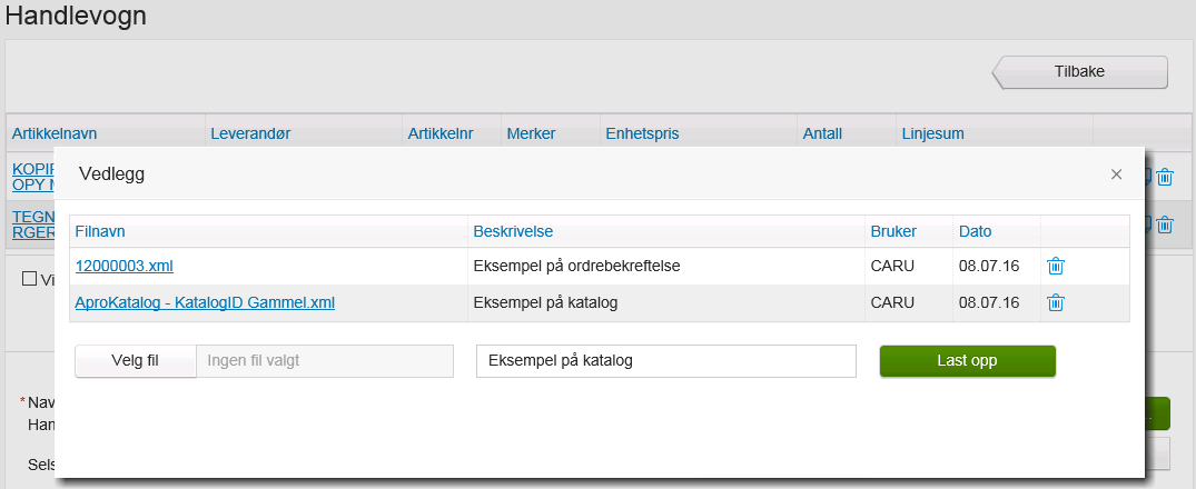 Beskjed til leverandør/internt notat Beskjed til leverandør Det er mulig å legge inn en melding til alle leverandører og interne lagre på et overordnet nivå.