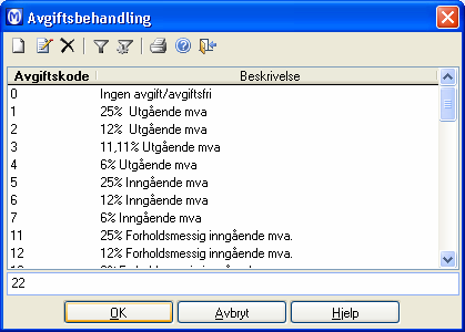 HVORDAN TAR JEG DE NYE MVA-SATSENE I BRUK? 2.2 Sortering av avgiftssatsene I nedtrekkslistene for mva. vil de ulike avgiftssatsene være sortert i en bestemt rekkefølge.