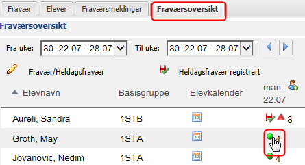 Slette/endre timefravær 1. På fane Fravær klikker du på leksjonen i kalenderen. 2.