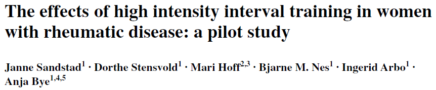 Cross-over study of 18 women with RA and adult-jia 10 weeks of High Intensity Interval Training (HIIT) (85-95% of HR max ), 2 per week on spinning bikes