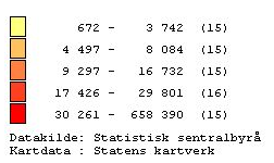 Figur 13: Folkemengde 2016 (antall personer) - sortert i fem grupper med like mange kommuner i hver gruppe Kilde: SSB Veksten 2006-2015 var