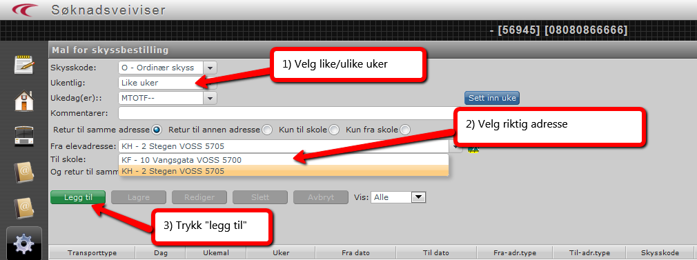 1.5.7.1 Mal for elever med delt bosted For elever med rett på skyss fra mor og/eller far må begge elevens adresser legges inn i Adresser. Se 1.