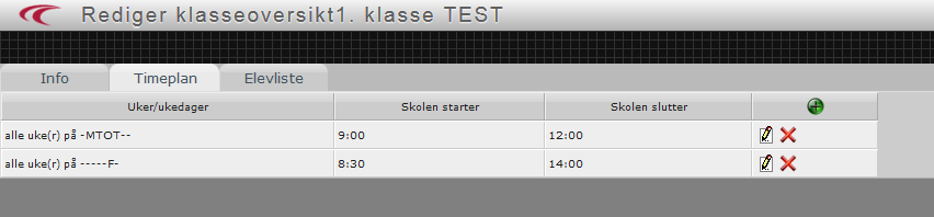 Hvis det er ulike start -og sluttider for flere eller alle dager, lages det en timeplan for hver dag (eller gruppering av dager).