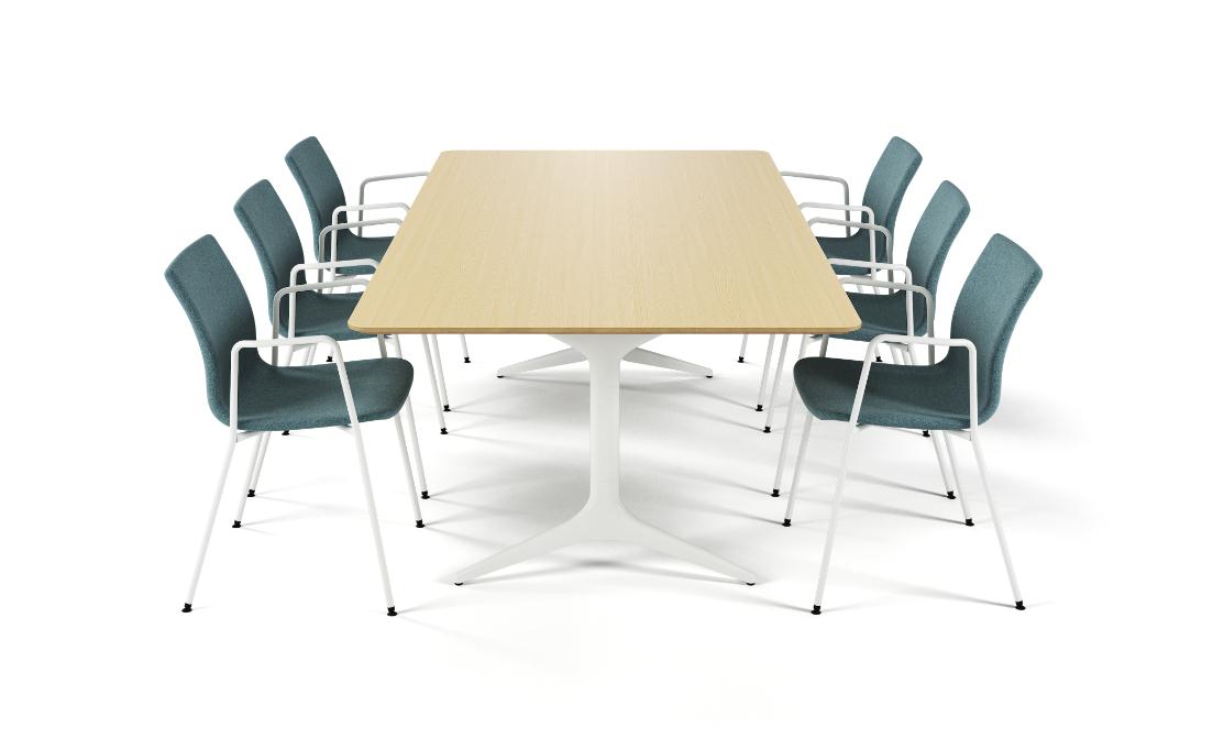 Nye bordplater 1400x1100 mm endeseksjon 2100x1100 mm 2 nye rektangulære bordplater Med eller uten kabelhåndtering Avrundede hjørner med