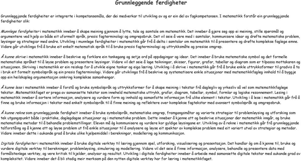 Det inneber å gjere seg opp ei meining, stille spørsmål og argumentere ved hjelp av både eit uformelt språk, presis fagterminologi og omgrepsbruk.