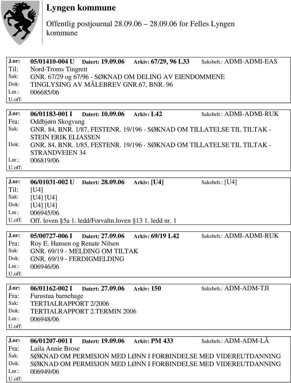 19/196 - SØKNAD OM TILLATELSE TIL TILTAK - STEIN ERIK ELIASSEN Dok: GNR. 84, BNR. 1/85, FESTENR. 19/196 - SØKNAD OM TILLATELSE TIL TILTAK - STRANDVEIEN 34 Lnr.: 006819/06 J.