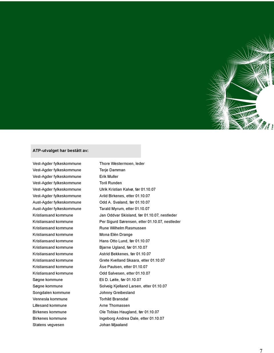 10.07 Kristiansand kommune Jan Oddvar Skisland, før 01.10.07, nestleder Kristiansand kommune Per Sigurd Sørensen, etter 01.10.07, nestleder Kristiansand kommune Rune Wilhelm Rasmussen Kristiansand kommune Mona Elèn Drange Kristiansand kommune Hans Otto Lund, før 01.