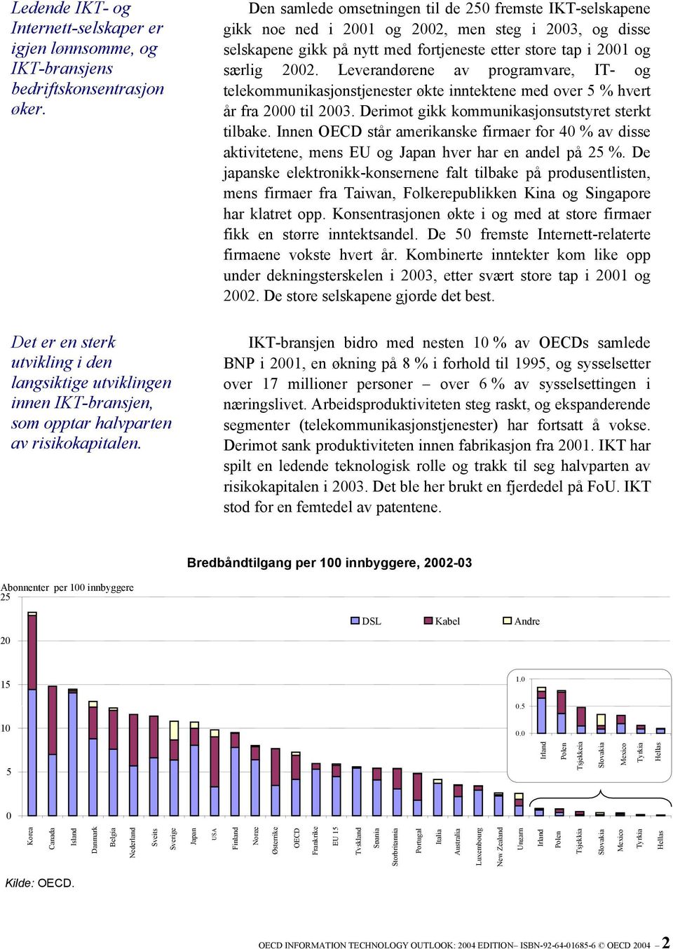 Den samlede omsetningen til de 250 fremste IKT-selskapene gikk noe ned i 2001 og 2002, men steg i 2003, og disse selskapene gikk på nytt med fortjeneste etter store tap i 2001 og særlig 2002.