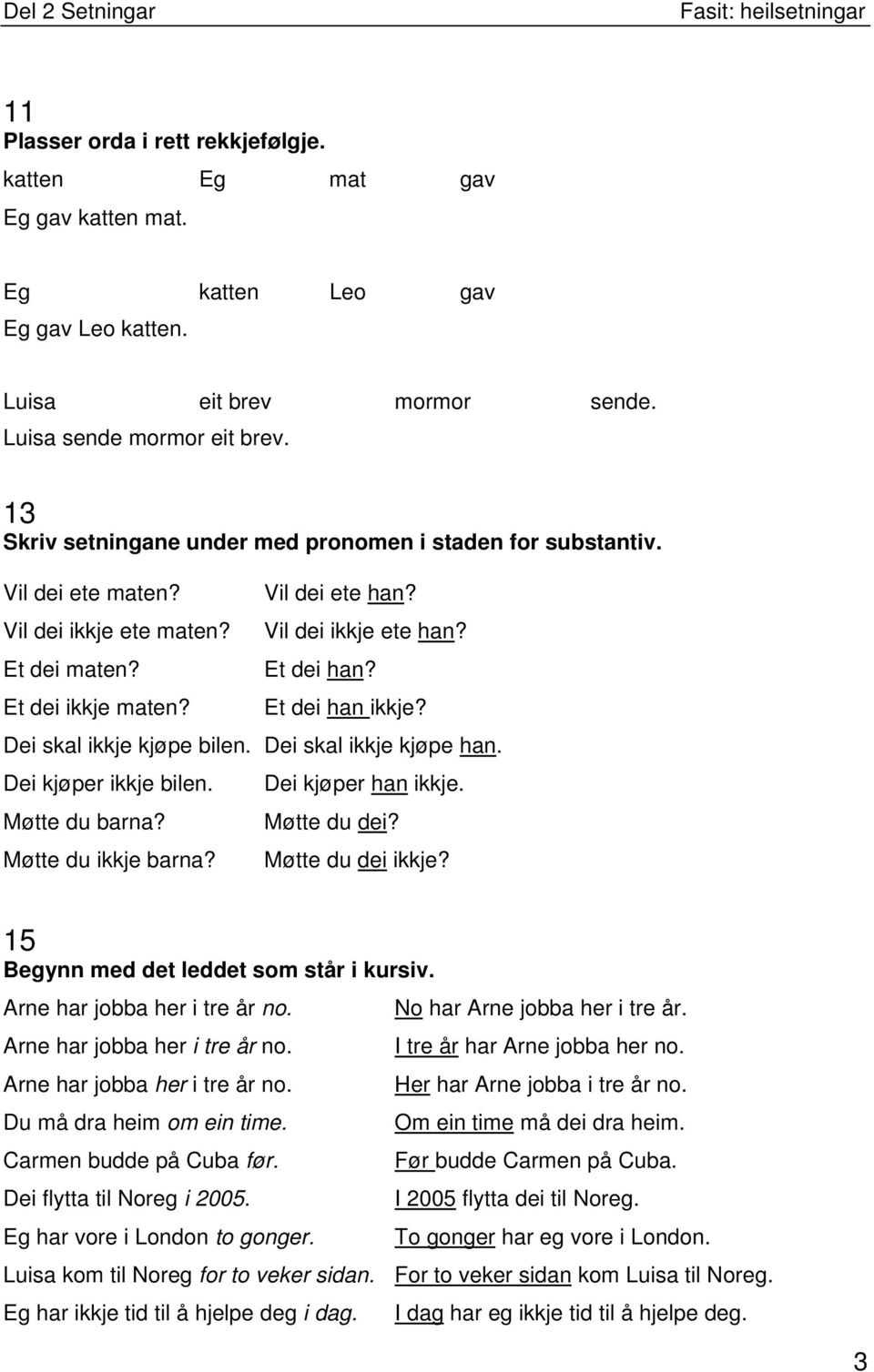 Et dei han ikkje? Dei skal ikkje kjøpe bilen. Dei skal ikkje kjøpe han. Dei kjøper ikkje bilen. Møtte du barna? Møtte du ikkje barna? Dei kjøper han ikkje. Møtte du dei? Møtte du dei ikkje?