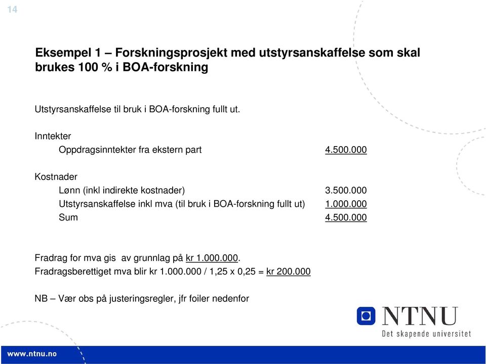 000 Kostnader Lønn (inkl indirekte kostnader) 3.500.000 Utstyrsanskaffelse inkl mva (til bruk i BOA-forskning fullt ut) 1.000.000 Sum 4.