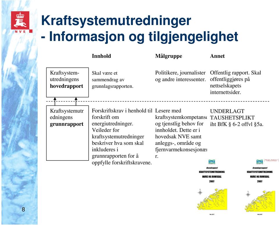 Kraftsystemutr edningens grunnrapport Forskriftskrav i henhold til forskrift om energiutredninger.